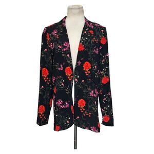 Cynthia Rowley black red floral long sleeves open front blazer jacket size XS
